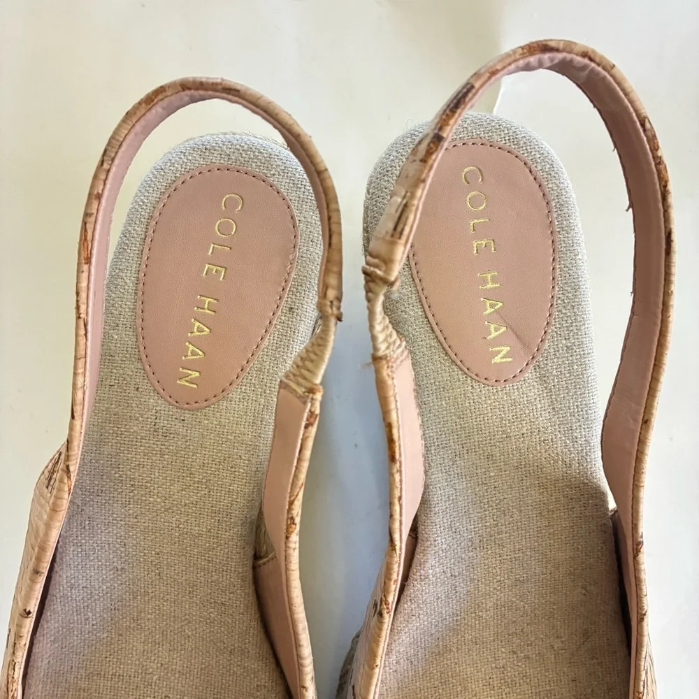 Cole Haan Women's Cloudfeel Natural Linen Espadrille Wedge Slingback Size 9